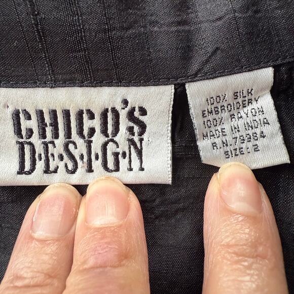 Chico's Design jacket 100% silk embroidered red diamond patterns Size L - Picture 10 of 12